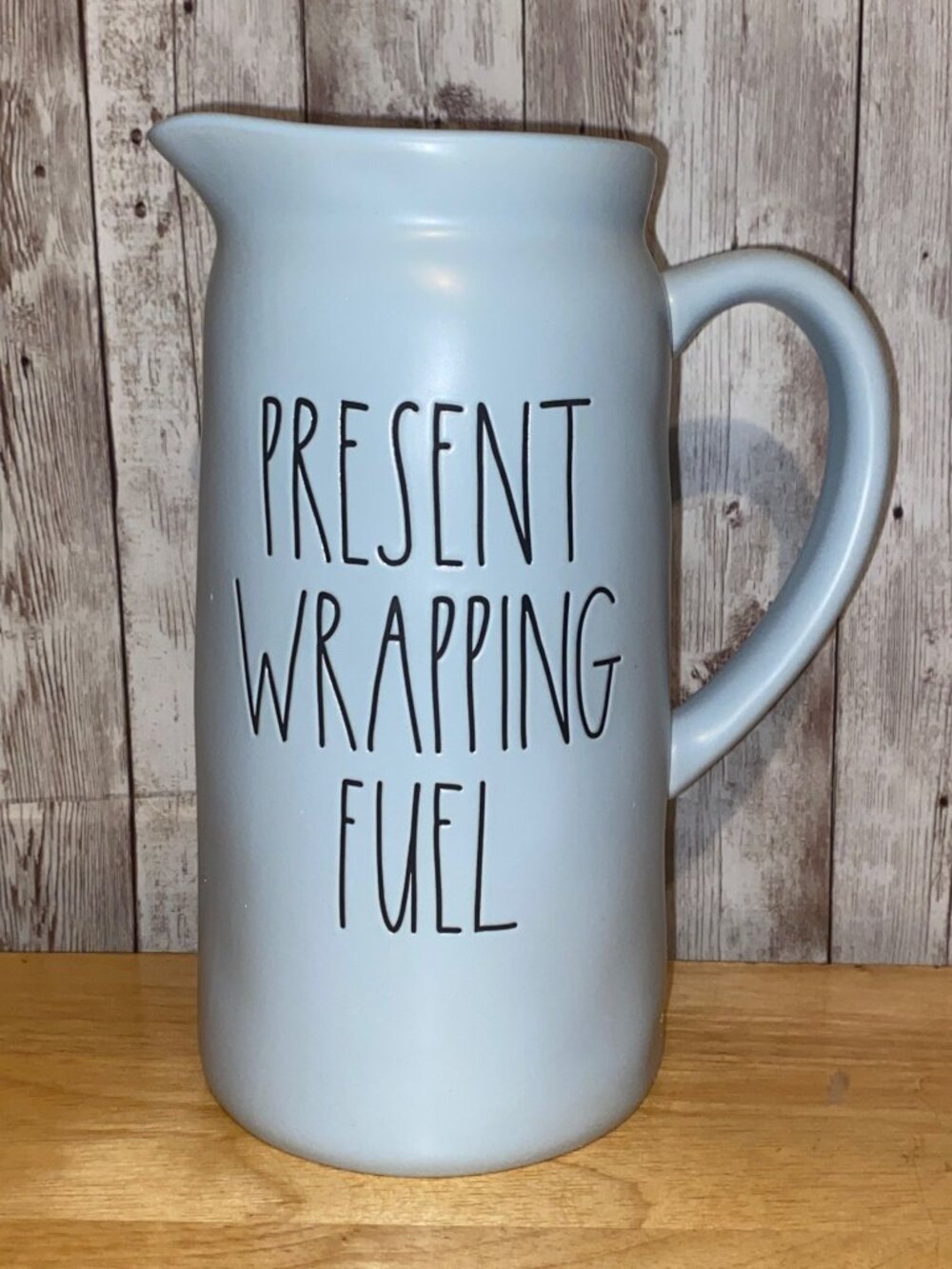 2022 Rae Dunn Christmas Present Wrapping Fuel Pitcher Light Blue